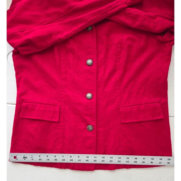 Red Paisley Boho Jacket Colorful Cotton Pockets Buttons Lightweight Collared - Picture 11 of 14